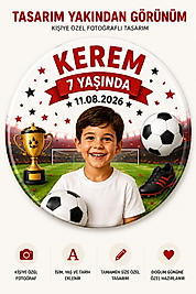 Kişiye Özel Fotoğraflı Doğum Günü Rozet, Anahtarlık ve Açacaklı Magnet - Futbol Temalı