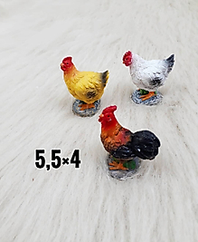 3'lü Tavuk Ve Horoz Teraryum Obje Minyatür Obje Teraryum Aksesuar Teraryum Süsü