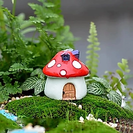 Himi Teraryum Objeleri 2'li Yuvarlak Mantar Ev Saksı Dibi Süsü Teraryum Obje Minyatür Obje Teraryum Malzemeleri