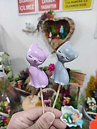 2'li Kedi Saksı Süsü Teraryum Obje Teraryum Malzemeleri Saksı Süsü Minyatür Obje