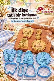 Diş Buğdayı Kurabiye Kalıbı Seti 4 Figür 8 Parça – İlk Dişim, Diş, Diş Fırçası ve Macunu Damga ve Kesici