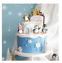 4'lü Penguen Maket Kürdanlı Cupcake Pasta Süsü Doğum Günü Süsleri Kürdan Süsü