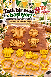 Futbol Temalı Kurabiye Kalıbı Seti Sarı 4 Figür 8 Parça Forma Top Krampon Kupa Damga Kesici