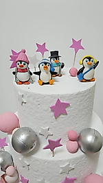 Penguenler 4 Parça Maket Kürdanlı Cupcake Pasta Süsü Doğum Günü Süsleri Pasta Kürdanı