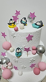 Sevimli Penguenler Maket Kürdanlı Cupcake Pasta Süsü 4 Parça Doğum Günü Süsleri