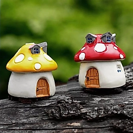 Himi Teraryum Objeleri 2'li Mantar Ev Teraryum Obje Minyatür Obje Saksı Süsü Teraryum Malzemeleri