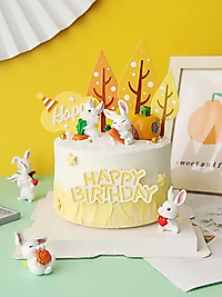 Sevimli Tavşanlar 6 Adet Maket Kürdanlı Cupcake Pasta Süsü Doğum Günü Süsleri Pasta Kürdanı