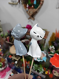 2'li Kedi Saksı Süsü Teraryum Obje Teraryum Malzemeleri Saksı Süsü Minyatür Obje