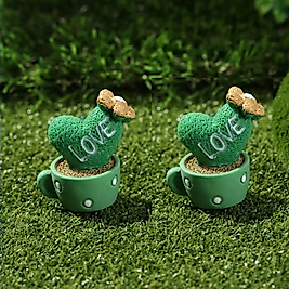 2'li Love Kaktüs Teraryum Minyatür Obje Teraryum Objeleri Saksı Dibi Süsleri