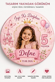 Kişiye Özel Fotoğraflı Doğum Günü Rozet Anahtarlık Açacaklı Magnet – Pembe Pastel