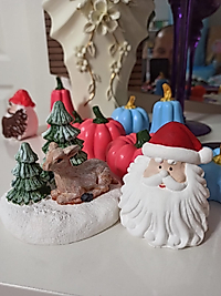 Geyik, Ağaçlar Ve Noel Dede Teraryum Obje Minyatür Obje Teraryum Malzemeleri
